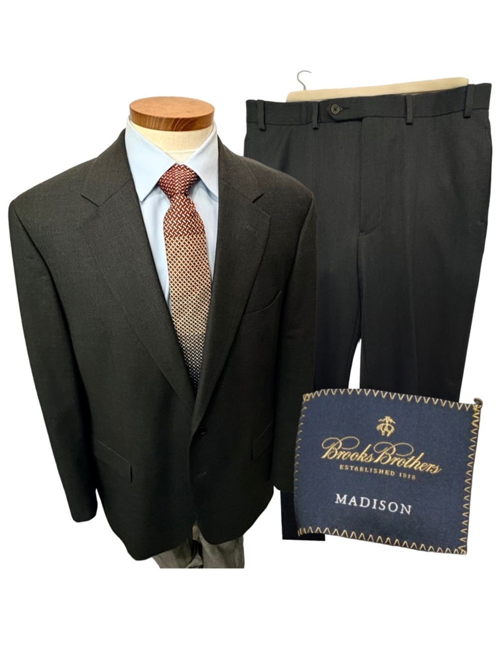 New Brooks Brothers 346 45L W-36x34 Stretch Madison Dark Gray Two-Piece Suit